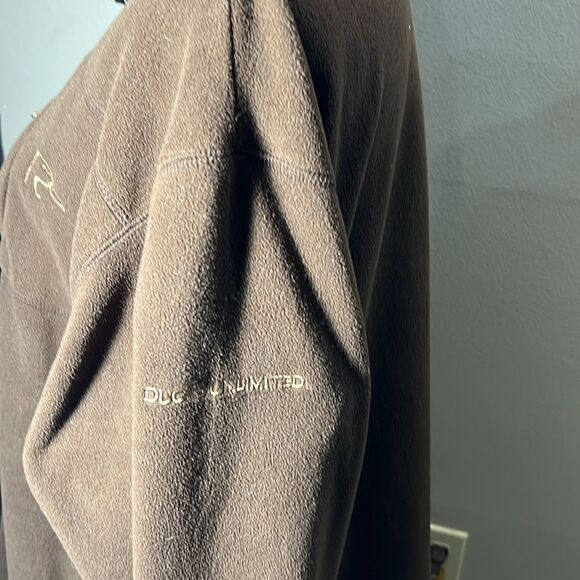 Ducks Unlimited Brown w/ Camo Col1ar 1/4 Zip Fleece Pullover Shirt Mens Sz XL. - Picture 3 of 4